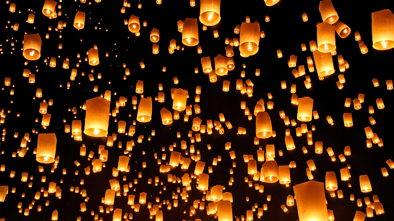 Sky lanterns and riverside celebrations during Loy Krathong in Chiang Mai