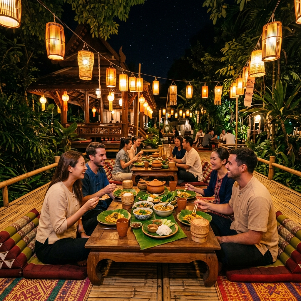 Northern Thai dinner buffet served at the Yi Peng festival venue